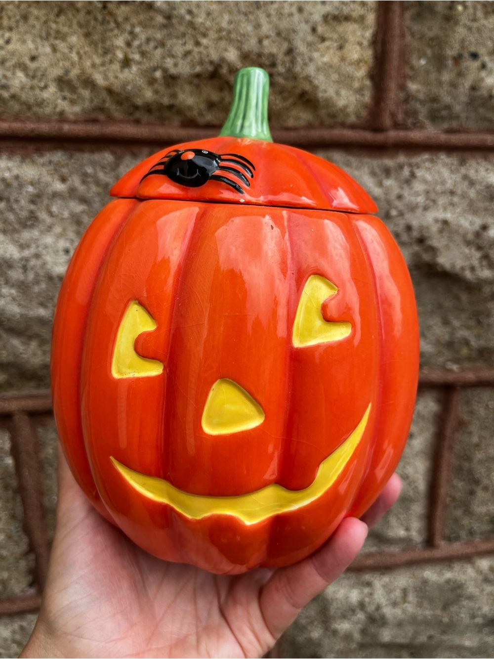 Vintage Hallmark Halloween Jack o latern pumpkin spider ceramic candy cookie jar